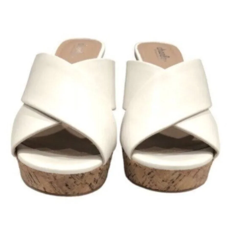 NWT Charles David White Leather Wedge Slide Sandals 9.5M